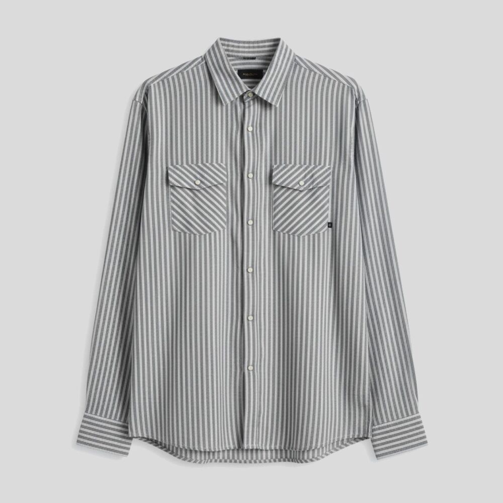 Brixton White Gray Stripe Lightweight Cotton Casual Pearl Snap Shirt NWT - M